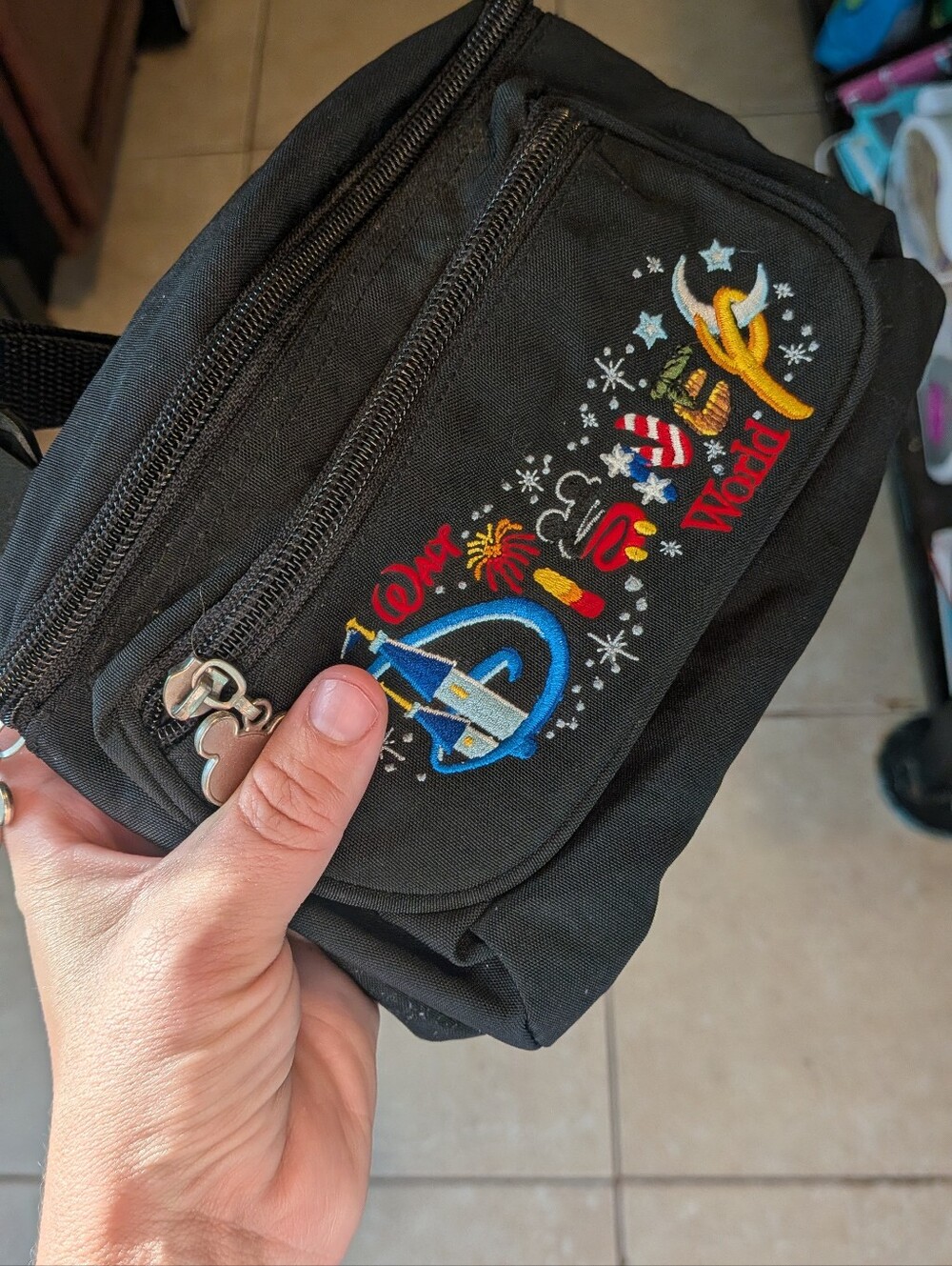 Vintage 90s Walt Disney World Fanny Pack Embroidered Logo & Mickey Zipper Pulls